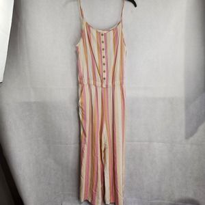 Matilda Jane Jumpsuit Strip Size S Tank Style Buttons Wide Leg Romper